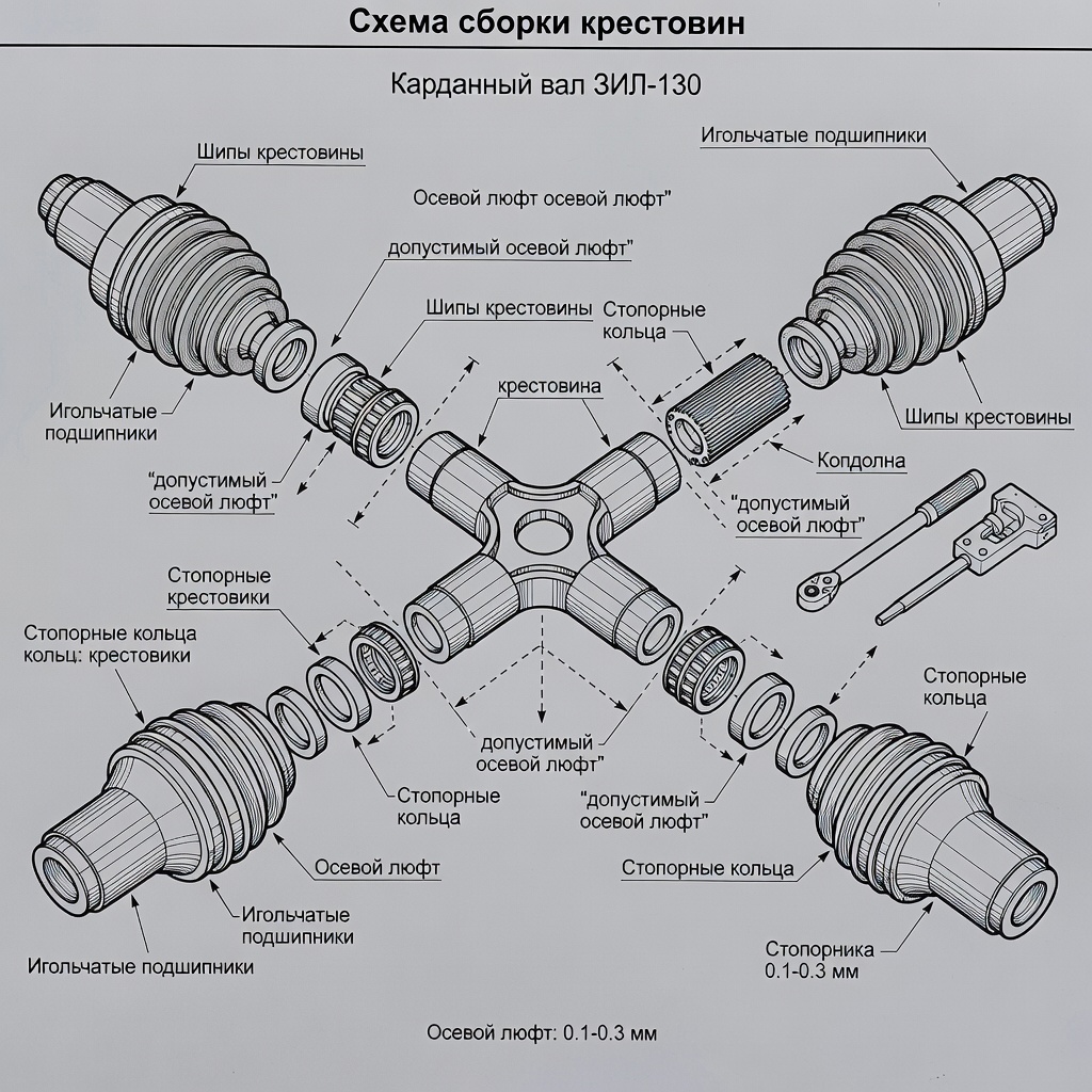 кардан ЗИЛ-ММЗ illustration for Карданный вал ЗИЛ-130: схема сборки крестовин